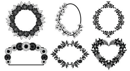 Fototapeta premium Elegant black floral wreath and frame collection for decorative design elements vector