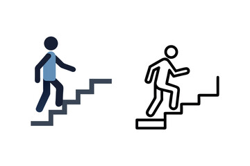 two figures ascending stairs depicted in simple silhouette
