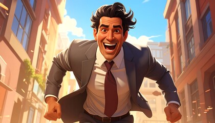Animated man in a suit running