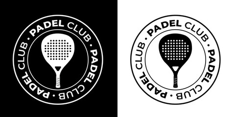 Padel club logo featuring paddle tennis racket in black and white