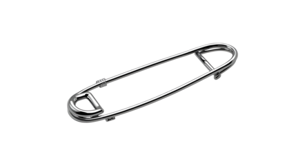 Metallic safety pin with realistic shine isolated on pure white background in modern minimal design
