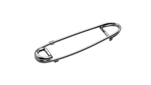 Metallic safety pin with realistic shine isolated on pure white background in modern minimal design
