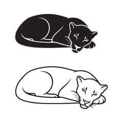 Stylized Leopard Silhouette & Leopard Lineart – Leopard Vector Drawing Featuring Clean Line Balance – Leopard Illustration – Silhouette and Lineart Set of Leopard