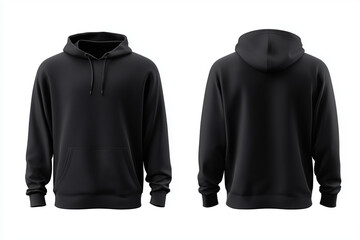 Mockup of a plain black short sleeve t-shirt front and back view, isolated on white studio background, perfect for apparel design and fashion showcase