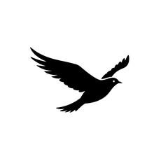 Flying Bird Silhouette Icon – Black Dove in Flight Illustration