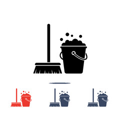 Cleaning Equipment Icon – Mop and Bucket with Soap Bubbles Silhouette