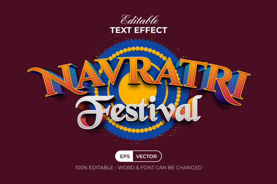 Navratri Festival Editable Text Effect 3D Style, Durga Puja Dance Celebration Background.