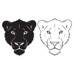 Contemporary Lion Silhouette & Lion Lineart – Lion Vector Artwork with Modern Styling – Lion Illustration – Silhouette and Lineart Set of Lion
