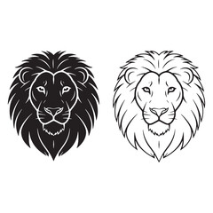 Artful Lion Silhouette & Lion Lineart – Lion Vector Drawing with Creative Simplification – Lion Illustration – Silhouette and Lineart Set of Lion