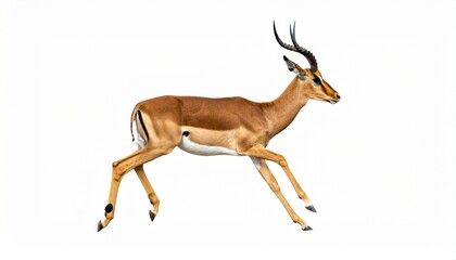 Antelope with slender body golden fur curved horns and fast running wild mammal animal isolated on white background