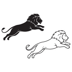 Stylized Lion Silhouette & Lion Lineart – Lion Vector Drawing with Clean Graphic Precision – Lion Illustration – Silhouette and Lineart Set of Lion