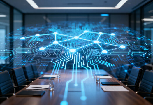 Blockchain Nodes with Circuit Board Patterns and Data Streams - Powered by Adobe