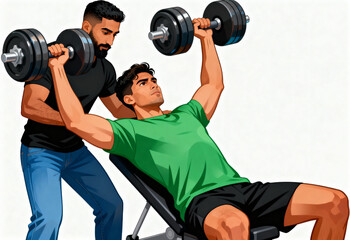 Trainer Spotting Client During Heavy Dumbbell Exercise