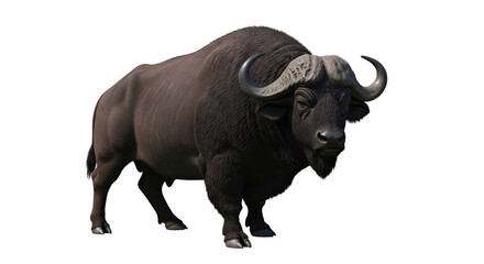 Obraz premium African Buffalo bull with large horns isolated PNG with Transparent Background