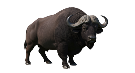 African Buffalo bull with large horns isolated PNG with Transparent Background