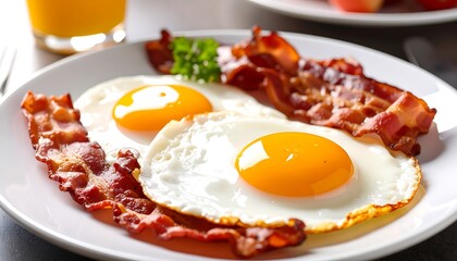 Fried eggs and bacon on a plate