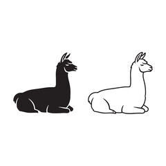 Detailed Llama Silhouette & Llama Lineart – Llama Vector Drawing Highlighting Smooth Proportions – Llama Illustration – Silhouette and Lineart Set of Llama
