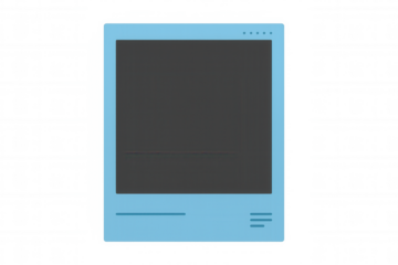 Minimalist web browser mockup displaying blank page, blue frame against transparent background, highlighting digital interface design