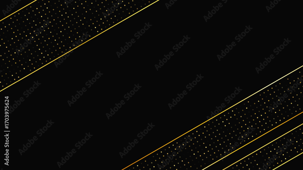 Poster dark background with golden lines and glittering dots