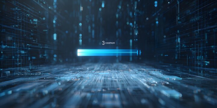 Futuristic loading bar on a digital technology background. Data transfer, software update, and download progress concept. 3D glowing blue interface.