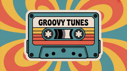 Retro groovy tunes cassette tape vector illustration for music lovers and vintage audio equipment collectors