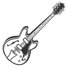 Obraz premium A Detailed Illustration of a Classic Semi-Acoustic Electric Guitar in a Monochromatic Palette.