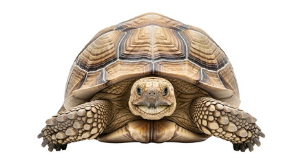 Close-up of a cute African spurred tortoise isolated PNG with Transparent Background