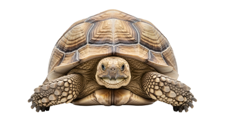Close-up of a cute African spurred tortoise isolated PNG with Transparent Background