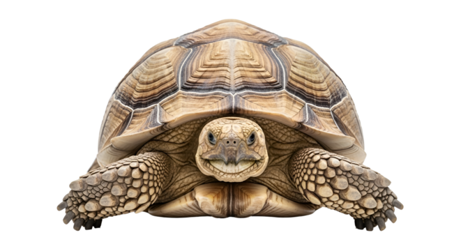 Close-up of a cute African spurred tortoise isolated PNG with Transparent Background