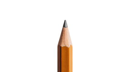 Close-up of a sharpened pencil tip against a black background.  The tip is a dark gray graphite, while the wooden shaft is a light orange-brown.  Sharp point and wood grain visible