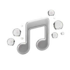 Silver music note surrounded by water droplets isolated on transparent background