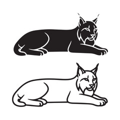 Contemporary Lynx Silhouette & Lynx Lineart – Lynx Vector Artwork with Simplified Styling – Lynx Illustration – Silhouette and Lineart Set of Lynx