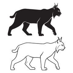 Linear Lynx Silhouette & Lynx Lineart – Lynx Vector Image with Bold Line Definition – Black Vector of Lynx – Vector Set of Lynx