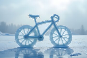 Fototapeta premium A bicycle made of ice standing on dry land. 