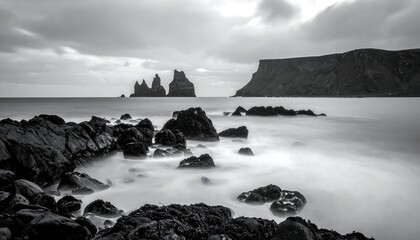 Dramatic grayscale coastal scene