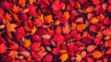 Fototapeta premium Vibrant autumn leaves scatter, warm colors create cozy mood
