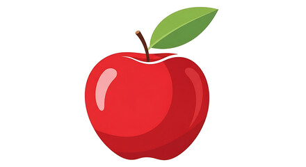 Illustrative red apple with a green leaf, against a pristine white backdrop, perfect for any