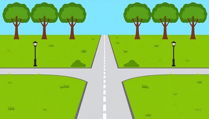 Flat illustration of a park road intersection