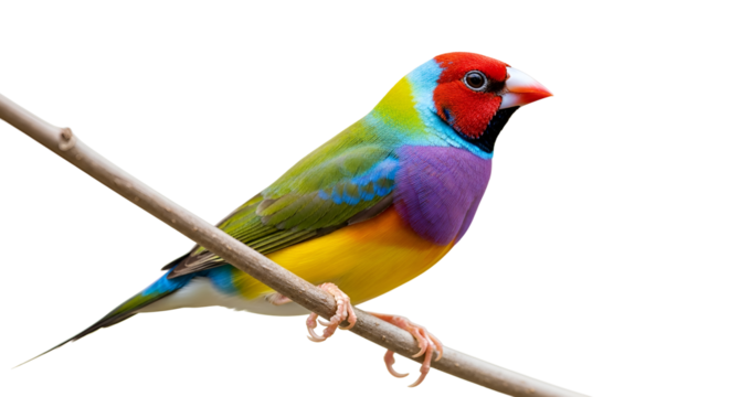 Colorful Gouldian finch perched on a branch isolated PNG with Transparent Background