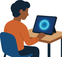 Person using AI to generate a calming breathing animation on tablet during stress break Illustration