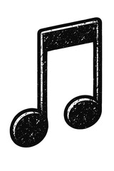 Distressed Black and White Musical Note Icon - Grungy Textured Beamed Quaver Symbol with Retro Ink Stamp Effect for Music-Themed Designs, Vintage Audio Graphics, Creative Sound Art, and Rhythm Illustr