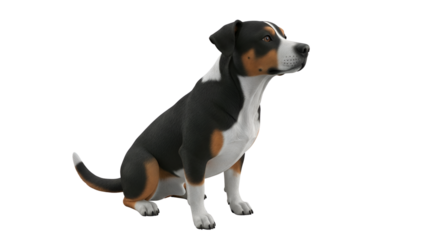 Entlebucher Mountain Dog sitting attentively isolated PNG with Transparent Background