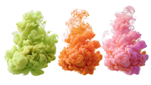 Three swirling ink clouds in vibrant colors