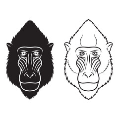 Linear Mandrill Silhouette & Mandrill Lineart – Mandrill Vector Artwork Using Clear Graphic Strokes – Black Vector of Mandrill – Vector Set of Mandrill