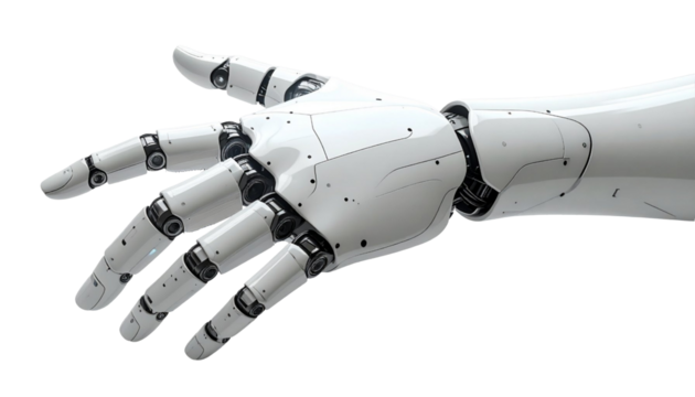 Close-up of a realistic mechanical robot hand reaching out. Detailed robotic arm with articulated fingers, showcasing advanced technology and innovation