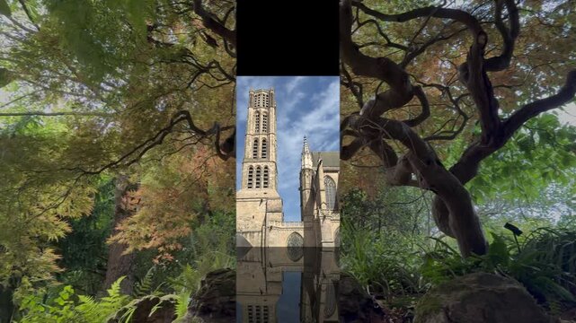 Fa&ccedil;ade sud de la cathédrale de Limoges et son jardin botanique de l'évêché