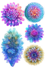 Vibrant Colorful Abstract Floral Forms on Transparent Background
