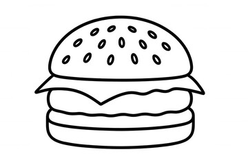 Simple black and white cheeseburger drawing representing fast food, perfect for menus or advertising, with transparent background