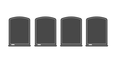 Four dark tombstones lined up serially with arch tops in outdoor cemetery scene vector