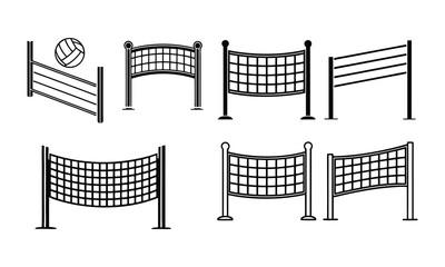 Volleyball nets and ball icons set